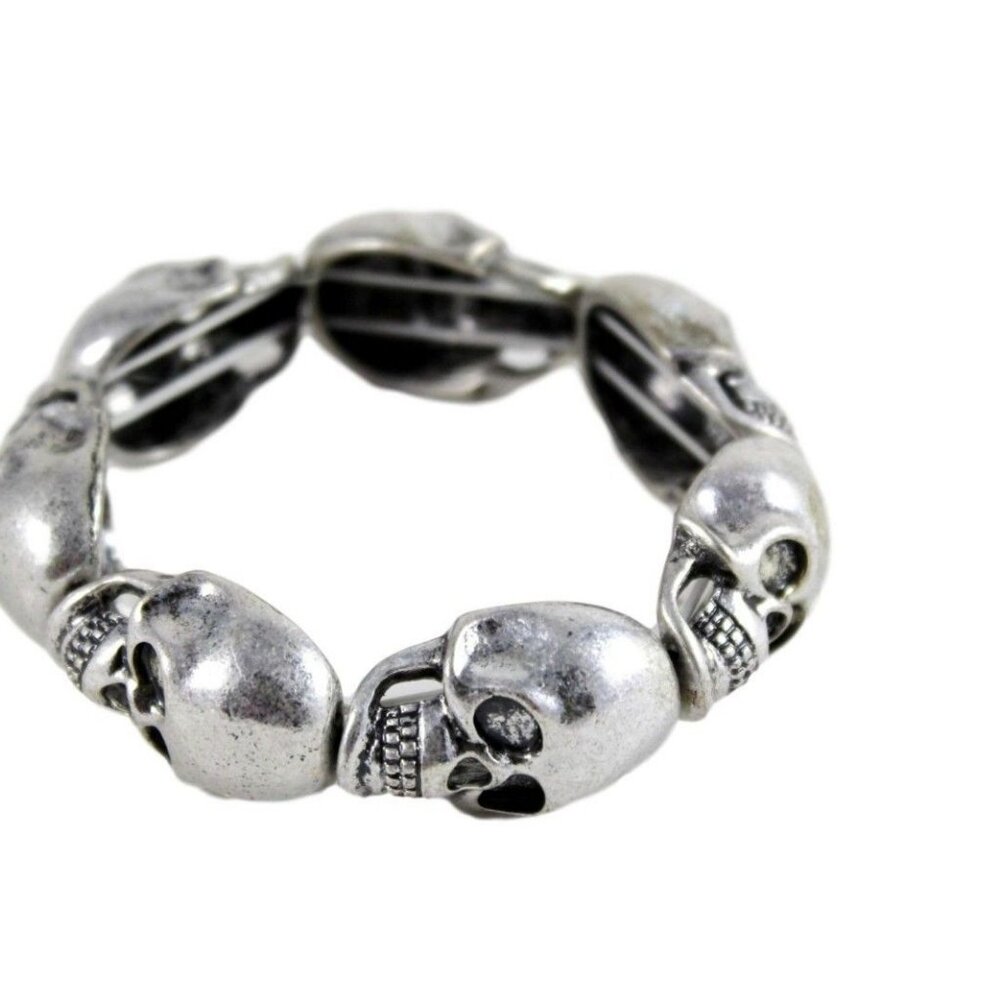 Skull Stretch Bracelet Silver-Tone Elastic Gothic Jewelry For Men & Women